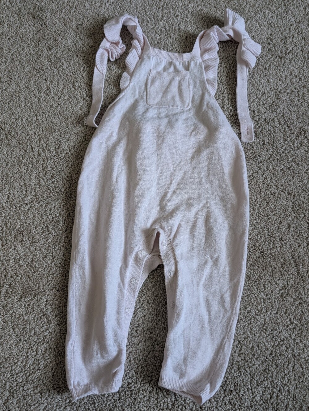Carter's Pale Pink Knit Baby Overalls with Ruffle Straps